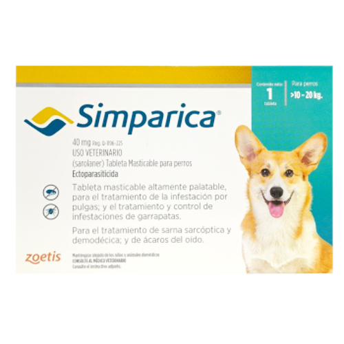 Simparica 40 Mg Para Perros De 10 Kg - 20 Kg