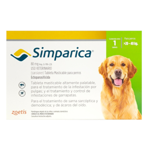 Simparica 80 Mg Para Perros De 20 Kg - 40 Kg