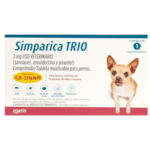 Simparica Trio 3 Mg Para Perros De 1,25 Kg - 2.5 Kg