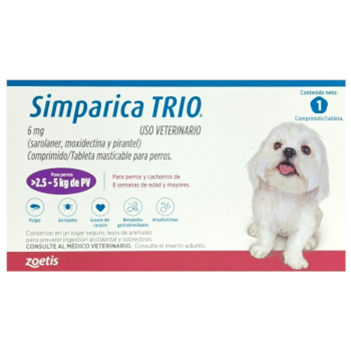 Simparica Trio 6 Mg Para Perros De 2.5 Kg - 5 Kg