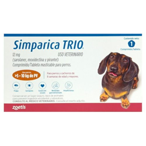 Simparica Trio 12 Mg Para Perros De 5 Kg - 10 Kg