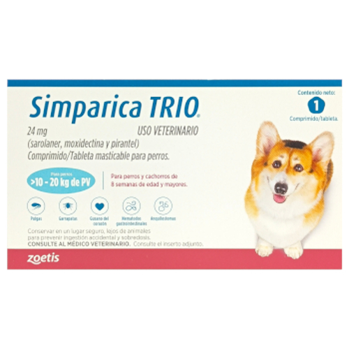 Simparica Trio 24 Mg Para Perros De 10.1 Kg - 20 Kg