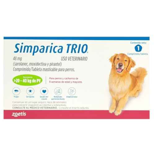 Simparica Trio 48 Mg Para Perros De 20.1 Kg - 40 Kg
